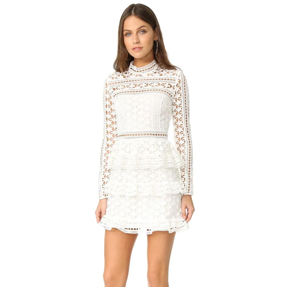 Self-Portrait White Star Guipure Lace Tiered Mini Dress Summer Size 6